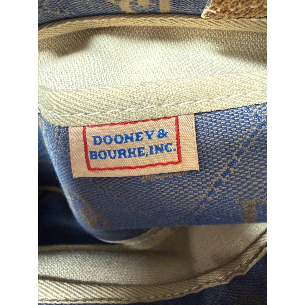 Dooney & Bourke Signature Monogram Canvas Tote Bag Blue Brown Leather Trim - Picture 6 of 9
